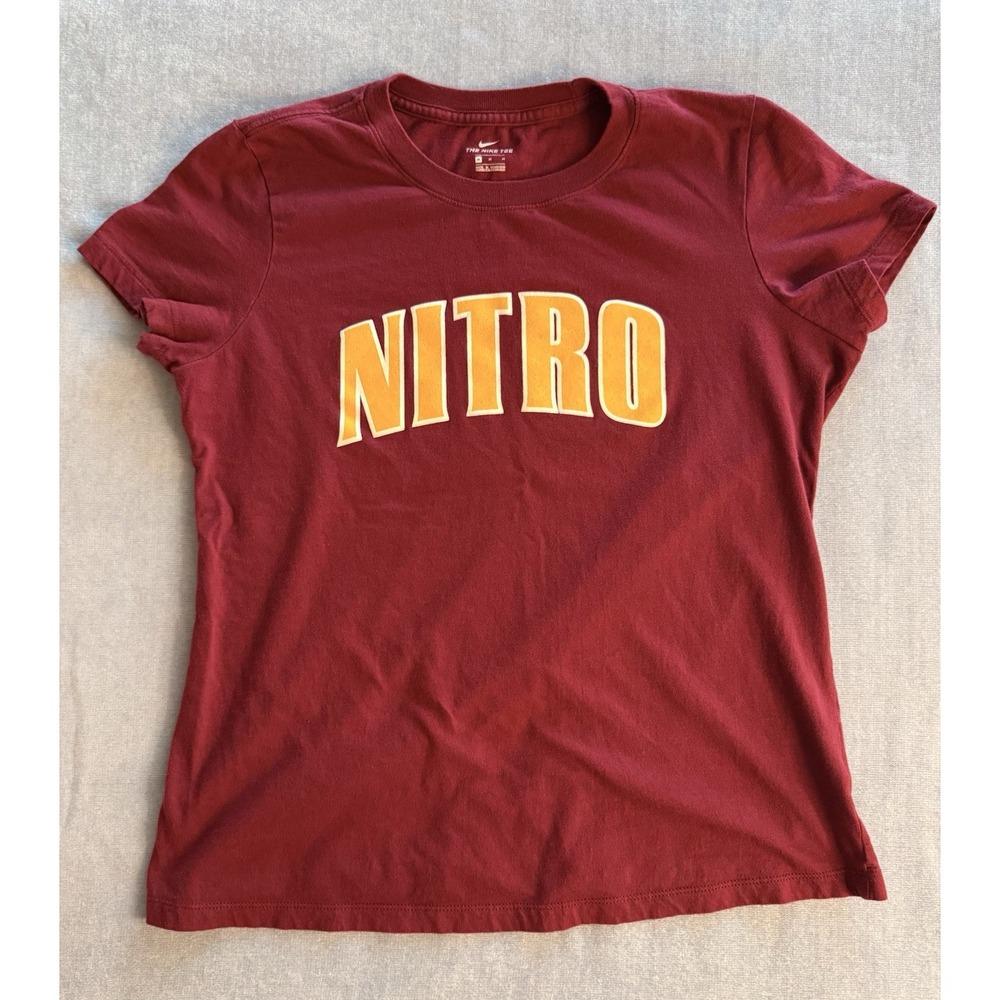 Nike Nitro Graphic T Shirt Womens M Red Yellow Swoosh Casual Tee